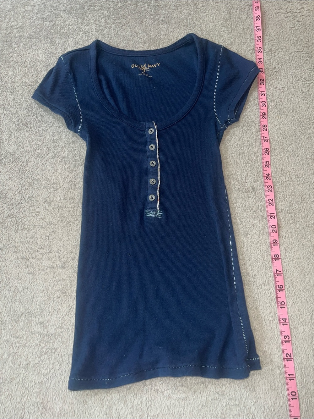 Old Navy Navy Short-Sleeve Henley Scoop Neck Tee